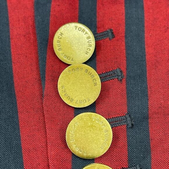 Tory Burch Blazer Jacket Red Navy Stripe Logo Embossed Buttons Lined Women 10 - Picture 6 of 8